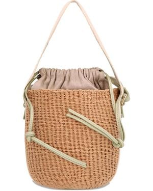 Chloé Kleine Woody Geweven Bucket-Tas - Wit
