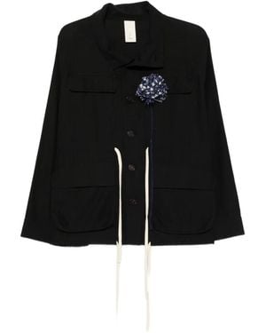 SOH Floral-Appliqué Drawstring Jacket - Black