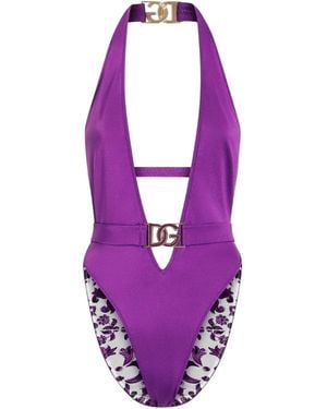 Dolce & Gabbana Dg Logo-Plaque Swimsuit - Purple