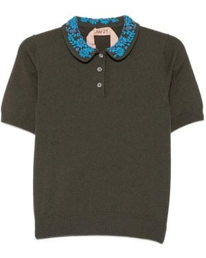 N°21 Embroidered-Collar Polo Shirt - Green