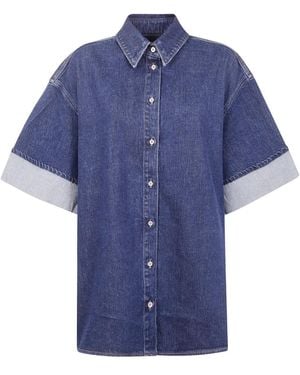 7 For All Mankind Button-Cuff Cotton Shirt - Blue