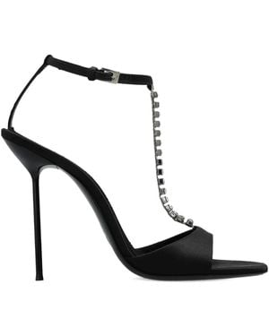 Paris Texas 105Mm Lidia T-Strap Crystal-Chain Heeled Sandals - Black