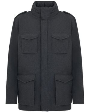 Herno Multi-Pocket High-Neck Coat - Blue