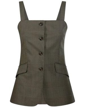 Max Mara Bacca Check-Pattern Button-Front Top - Green