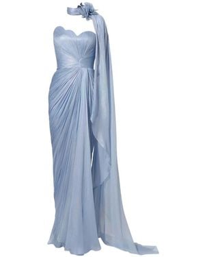 IRIS SERBAN Anette Draped Floral-Detail Dress - Blue