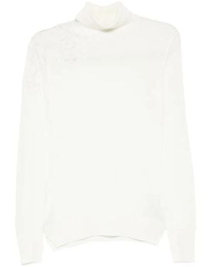 Ermanno Scervino Jersey Con Paneles De Encaje Y Cuello Vuelto - Blanco