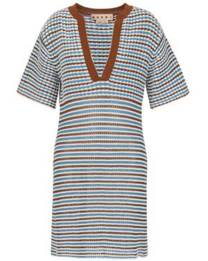Marni Striped Cotton Crochet Dress - Blue