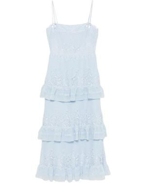 Self-Portrait Lace-Trimmed Tiered Midi Dress - White
