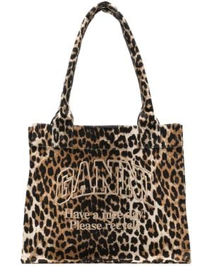 Ganni Große Handtasche Mit Leoparden-Print - Schwarz
