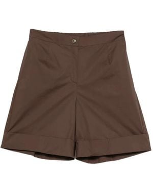 Marina Rinaldi Shorts Sartoriali Con Pieghe - Marrone