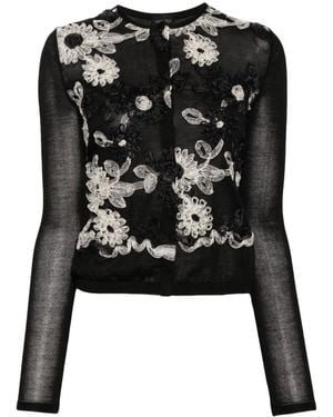 Giambattista Valli Floral-Embroidered Cardigan - Black