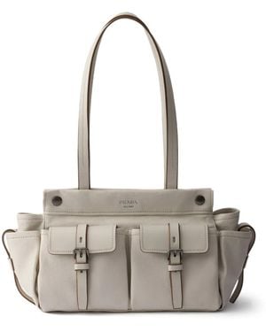 Prada Medium Route Leather Tote Bag - Grey