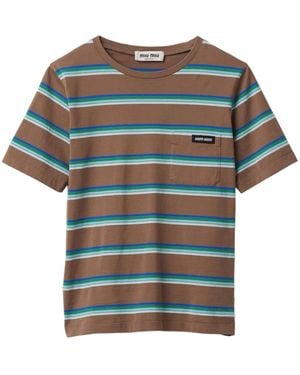 Miu Miu Cotton Striped T-Shirt - Blue