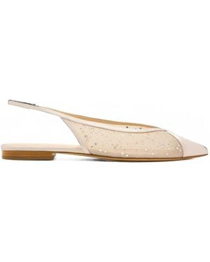 Andrea Wazen Ines Crystal-Embellished Mesh Flat Court Shoes - White
