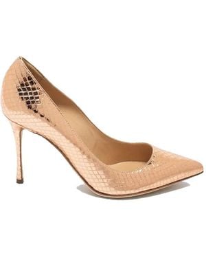 Sergio Rossi Snakeskin-Effect Metallic-Finish Court Shoes - Natural