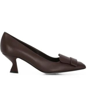 Sergio Rossi Plaque-Detail Squared-Toe Heeled Pumps - Brown