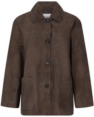 Max Mara Button-Up Suede Jacket - Brown