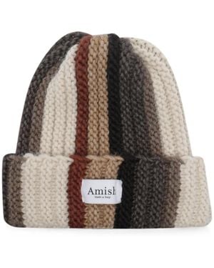 AMISH Multi-Striped Beanie Hat - Brown