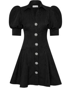 Rebecca Vallance Narcissa Button Puff-Sleeve Mini Dress - Black