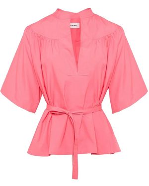 Yves Salomon V-Neck Poplin Blouse - Pink