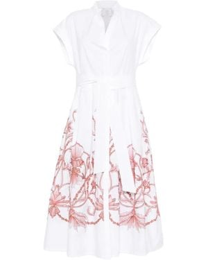 Eleventy Floral-Print Midi Dress - White
