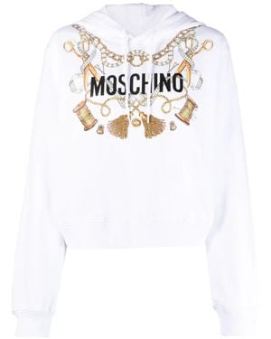 Moschino Logo-Print Organic Cotton Hoodie - White