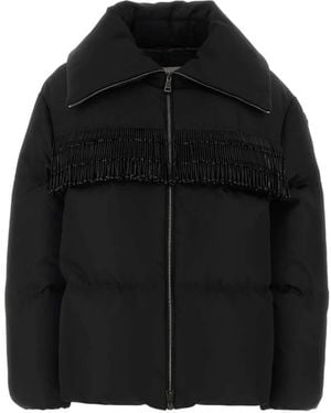 Moncler Manchot Beaded-Trim Mid-Length Down Jacket - Black