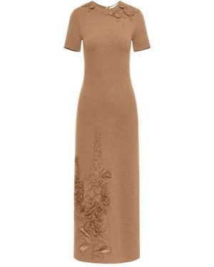 Oscar de la Renta Foxglove Embroidered Dress - Natural