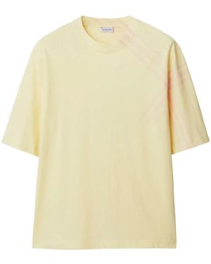 Burberry Check Print Cotton T-Shirt - Yellow