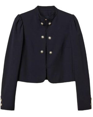 Twinset Mandarin-Collar Decorative-Button Jacket - Blue