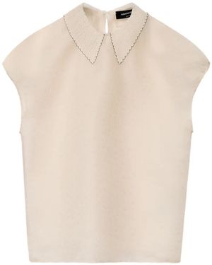 Fabiana Filippi Contrast-Trimmed Lace-Collar Top - Natural
