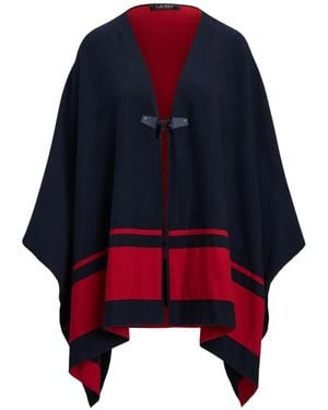 Ralph Lauren Two-Tone Intarsia Viscose Short Poncho - Blue