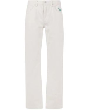 Cherry World Embroidery-Detail Jeans - White