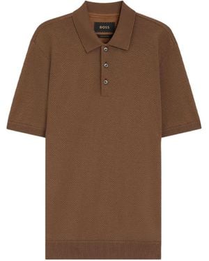 BOSS Textured Polo Shirt - Brown
