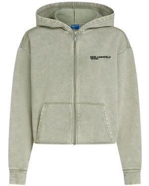 KARL LAGERFELD Logo-Detail Washed Zip-Up Hoodie - Green