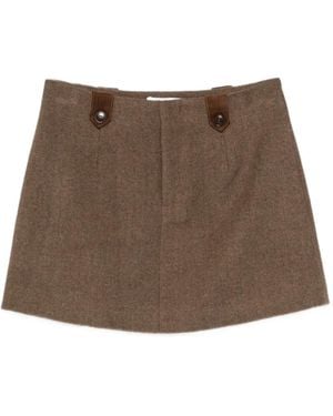 ELEH Herringbone Button-Tab Skirt - Brown