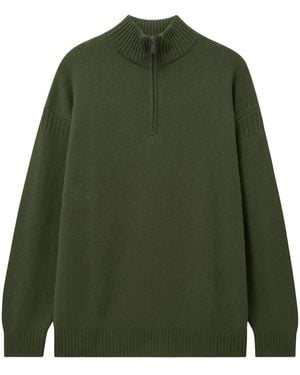Pringle of Scotland Olive Green Cashmere Zip Sweater