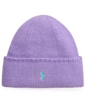 Polo Ralph Lauren Embroidered-Pony Wool Beanie Hat - Purple