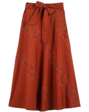Twinset Long Poplin And Broderie Anglaise Skirt - Red