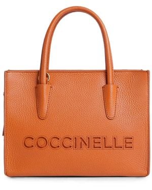 Coccinelle Logo-Debossed Grained-Leather Tote Bag - Orange