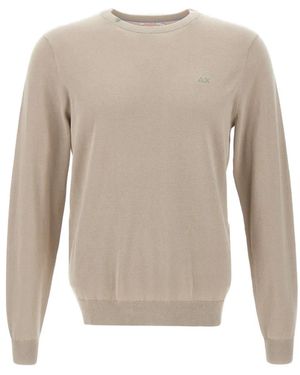 Sun 68 Crew Neck Logo-Embroidered Sweater - White