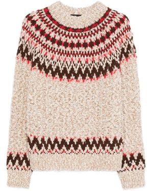 Moncler Jacquard Wool Blend Jumper With Geometric Pattern - Natural