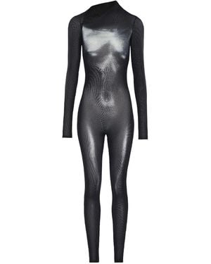 Jean Paul Gaultier Asymmetric-collar Mesh Jumpsuit - ブラック