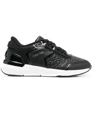 Calvin Klein Leather Monogram-Pattern Trainers - Black