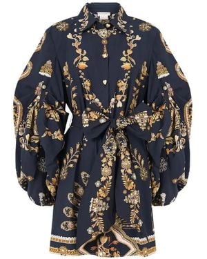 CAMILLA Taurus Rising-Print Belted Shirt Mini Dress - Blue