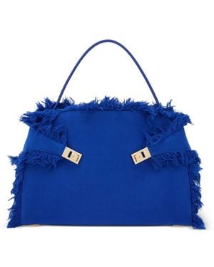 Ferragamo Hug Soft Fringed Shoulder Bag (L) - Blue