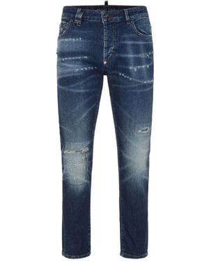 Philipp Plein Jean À Effet Usé - Bleu