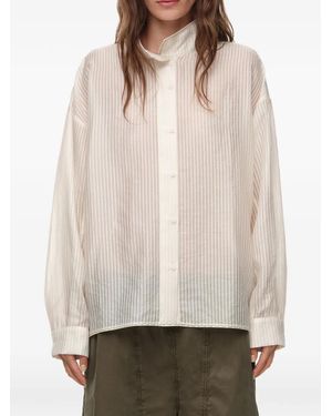 Bimba Y Lola Ivory Striped Band-Collar Shirt - Natural