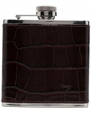 Aspinal of London Fiaschetta Con Effetto Coccodrillo 5Oz - Nero