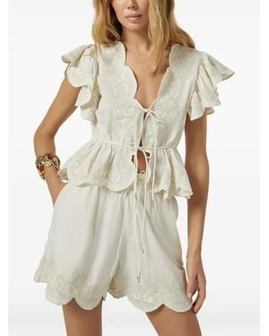 Scarlett Poppies Terrel Ruffled Embroidered Top - White